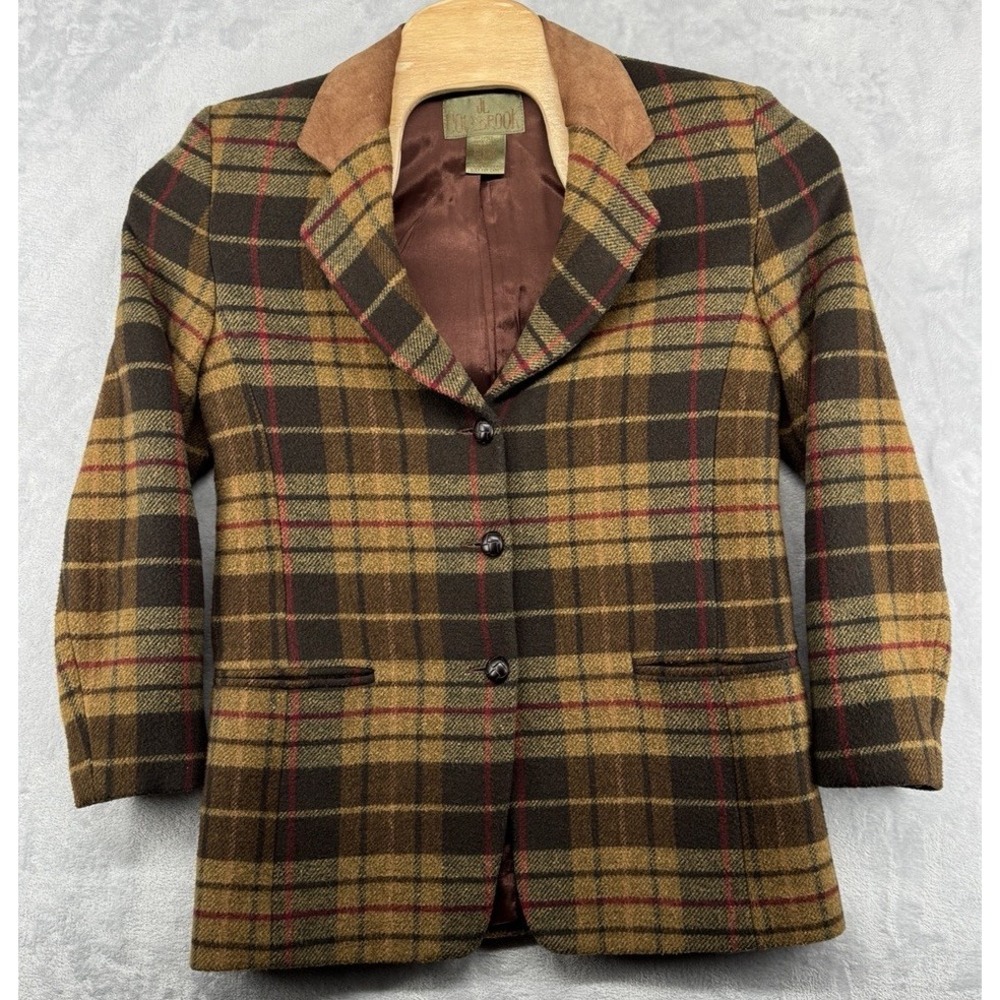 Colebrook JL Plaid Barn Chore Jacket Coat Leather‎ Trim Vintage Women's Size M